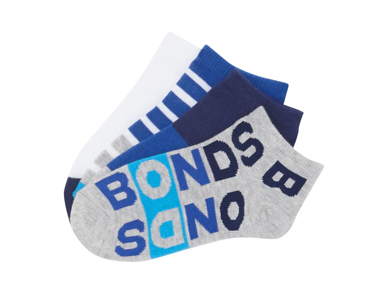 Bonds Kids' Very Comfy Low Cut Socks 4-Pack - Grey/Blue/White