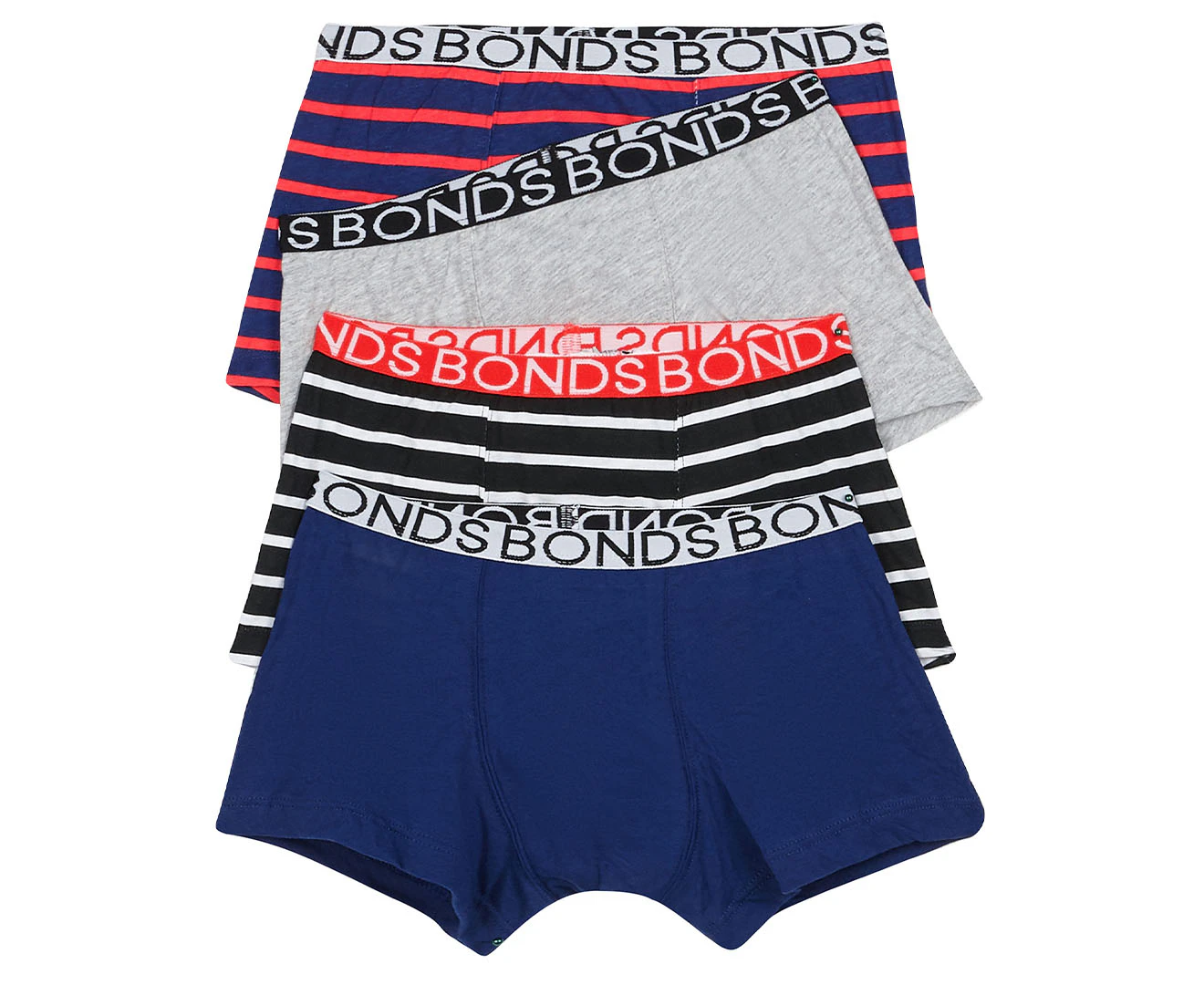 Bonds Boys' Trunks 4-Pack - Blue/Red/Grey