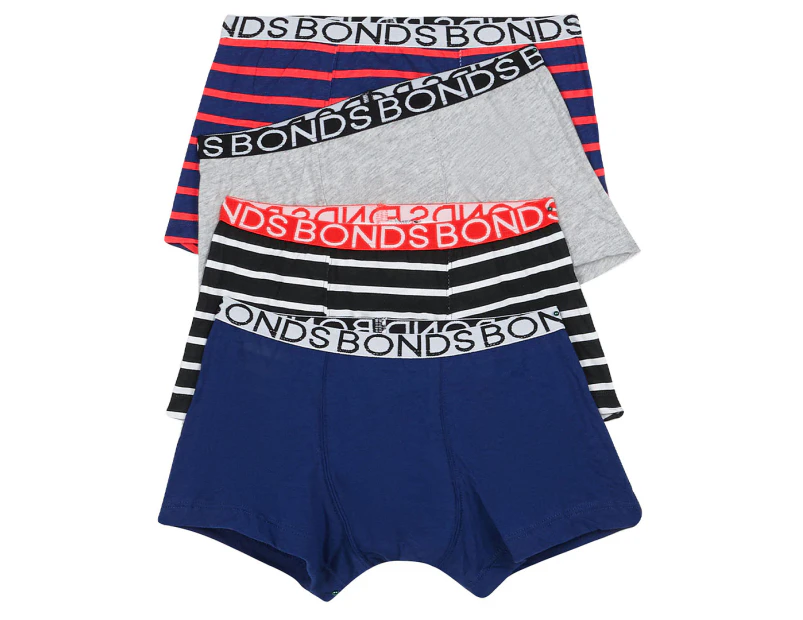 Bonds Boys' Trunks 4-Pack - Blue/Red/Grey