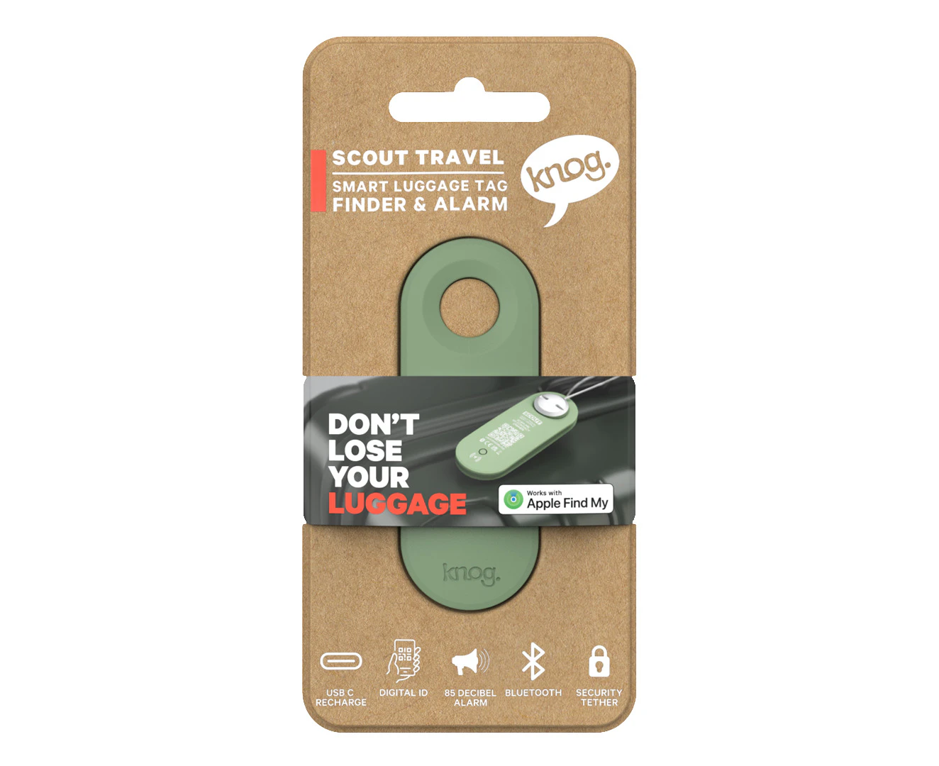 Knog Scout Travel Smart Luggage Tag With Tracker  Green