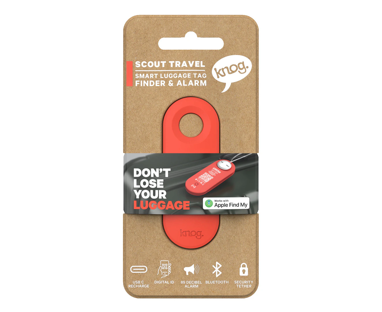 Knog Scout Travel Smart Luggage Tag With Tracker  Red