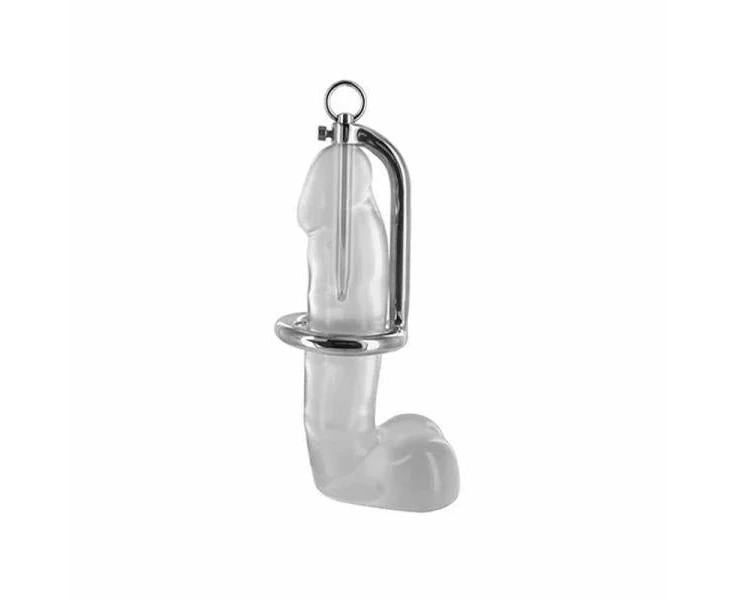 Stainless Steel 45mm Chastity Ring With Urethral Stick