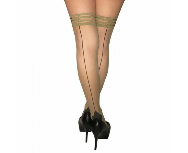 Kixies Ruby Cuban Heel Thigh High Stockings Nude C