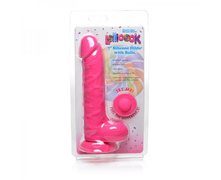 Lollicock Silicone Dildo With Balls 7 In. Cherry