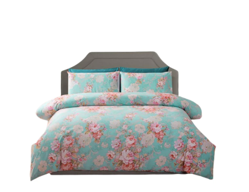 All Size Bed Quilt Duvet Doona Cover Set Cotton Bedding - Flora Green