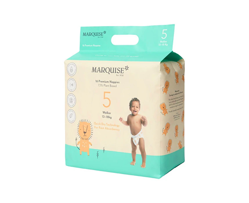 Marquise Premium Nappies (73% Plant Based) Walker Size 5 (1318kg) x 16 Pack