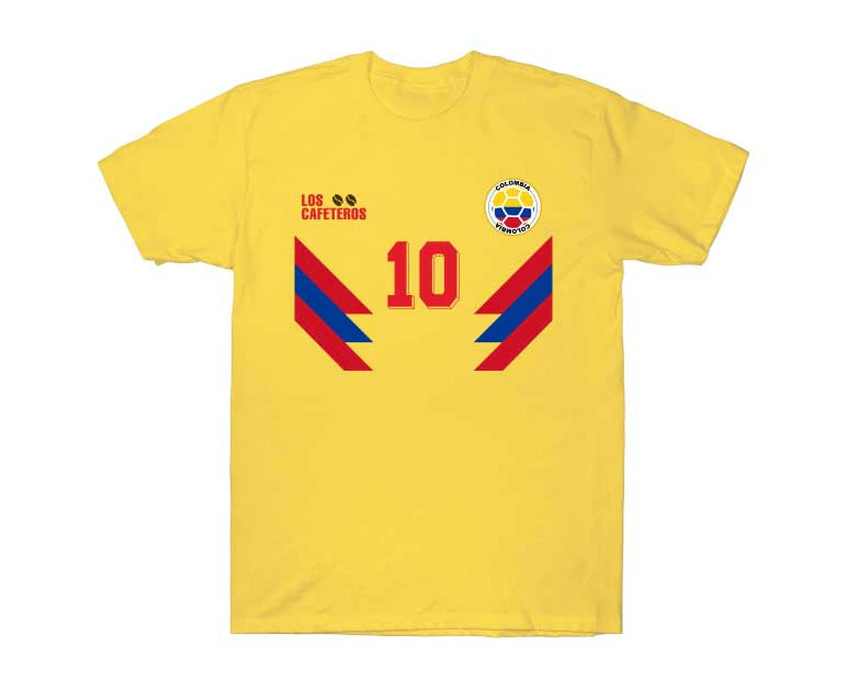 Colombia National Football Team Soccer Retro Jersey Number 10 - Los Cafeteros T-Shirt Yellow