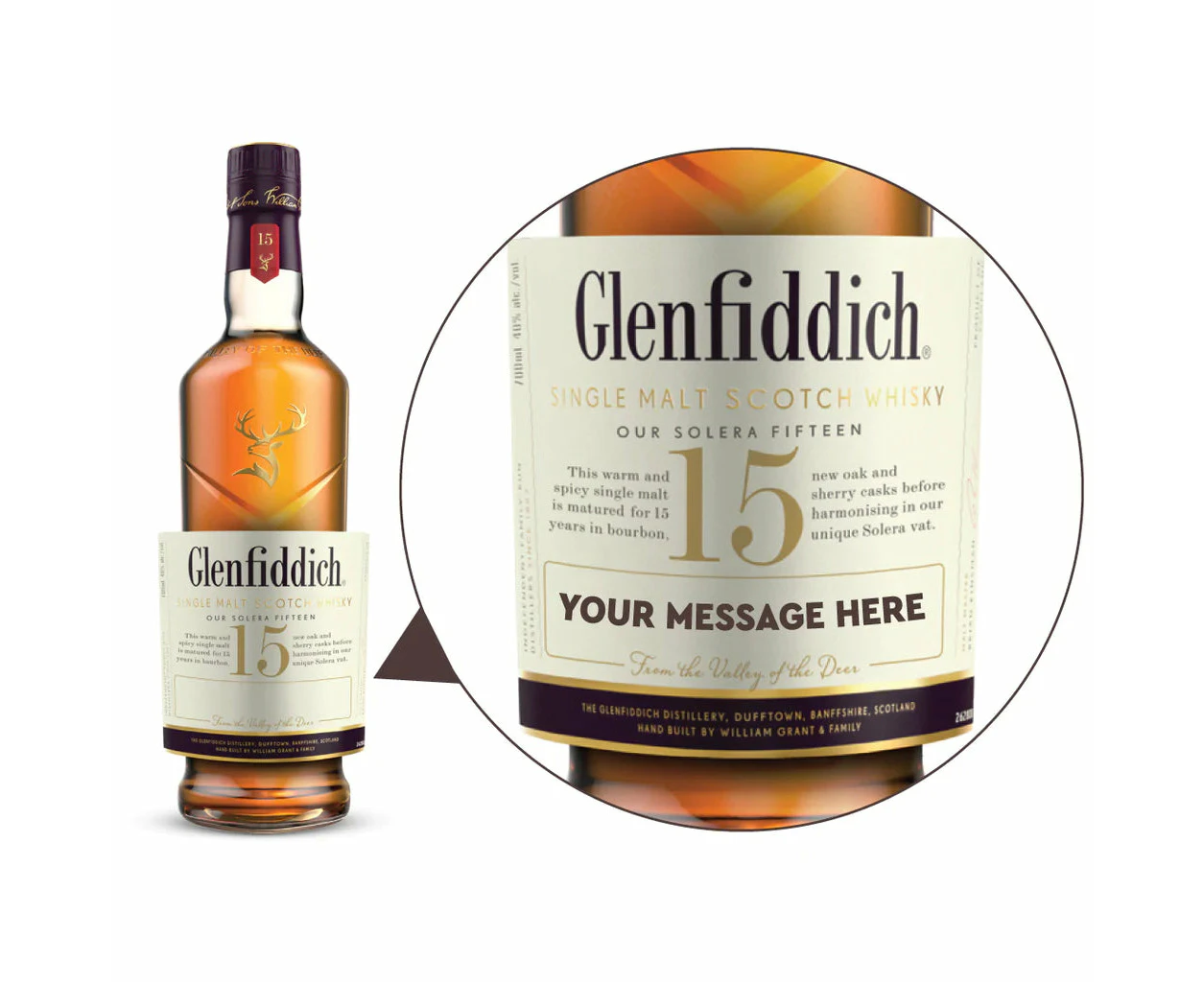 Glenfiddich 15 Year Old Single Malt Scotch Whisky Personalised Label 700ml