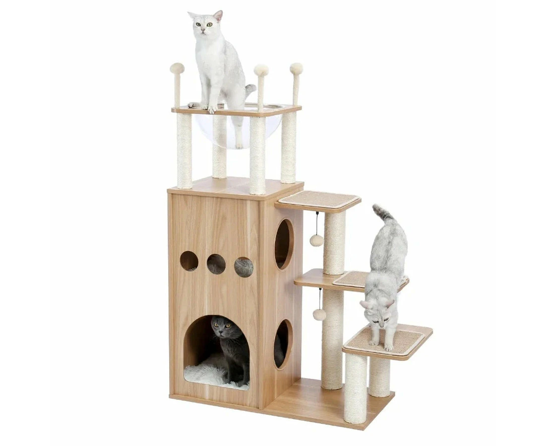 Wooden Modern Cat Tower Cat's Activity Cat Furniture with Removable and Washable Mats for Kitten Large Cats (AMT0062)