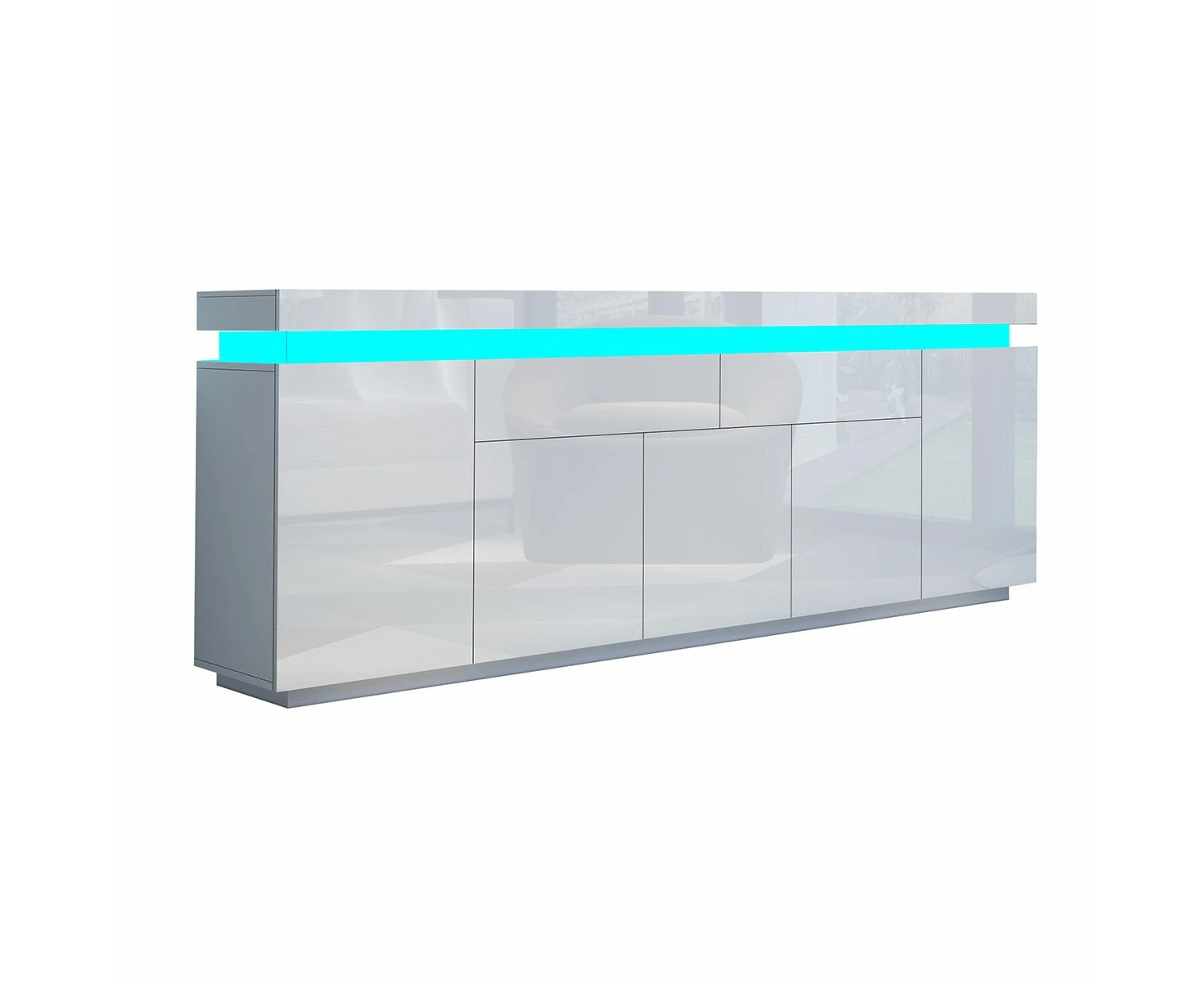 180cm Wood Sideboard Cabinet 5 Doors Storage Buffet Table with RGB LED White