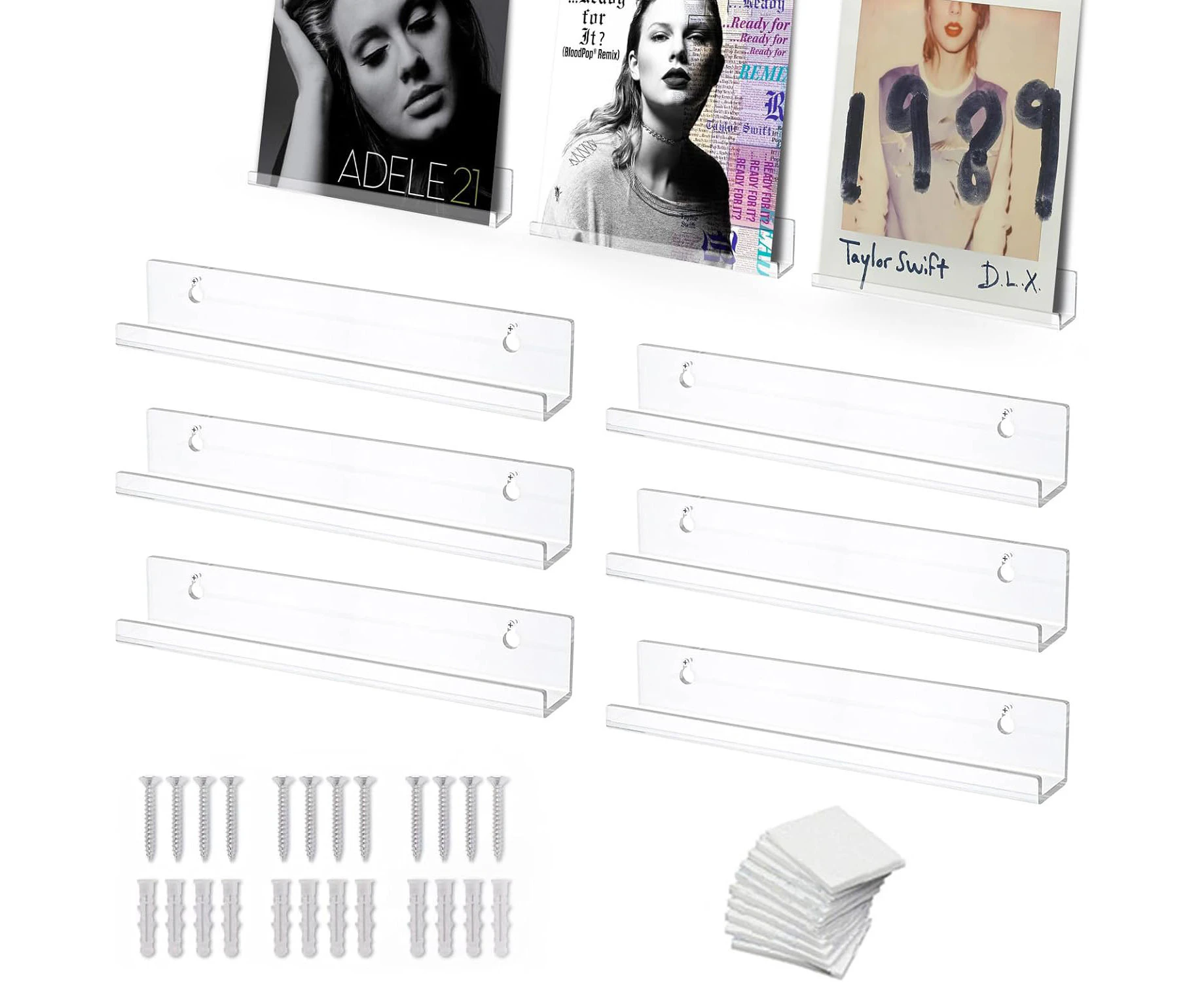 6Pcs Wall Mounted Vinyl Record Shelf 12 Inch Clear Acrylic Album Display Rack