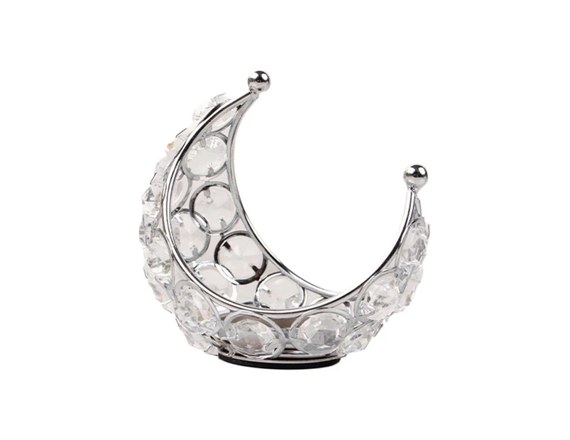 Delicate Moon Shape Candelabra Sparkling Crystal Embellished Candle Holder - Silver