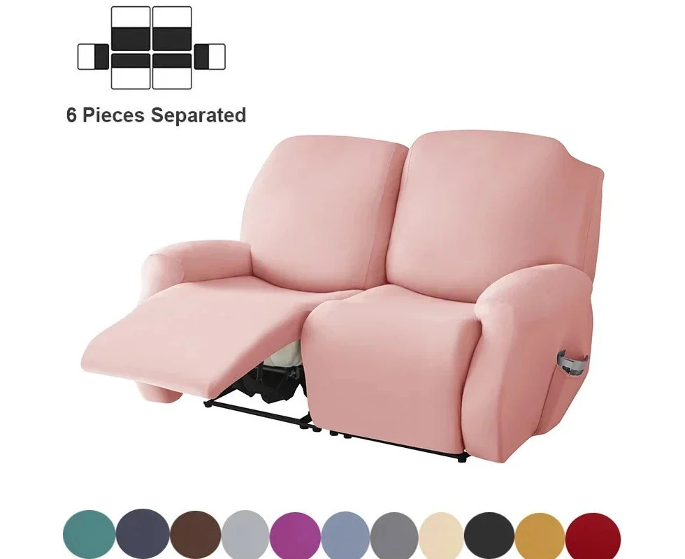 2 Seater Recliner Sofa Cover Stretch Spandex Lazy Boy Split Chair Covers Soild Color Relax Couch Armchair Protector Slipcovers-pink