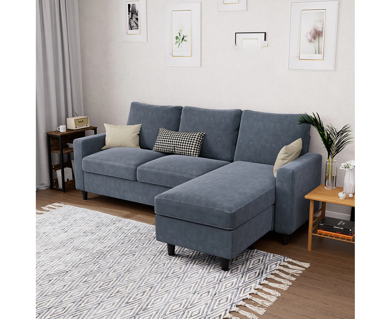 Levede 3 Seater Sofa L-Shaped Convertible Modular Couch Lounge Ottoman 195cm