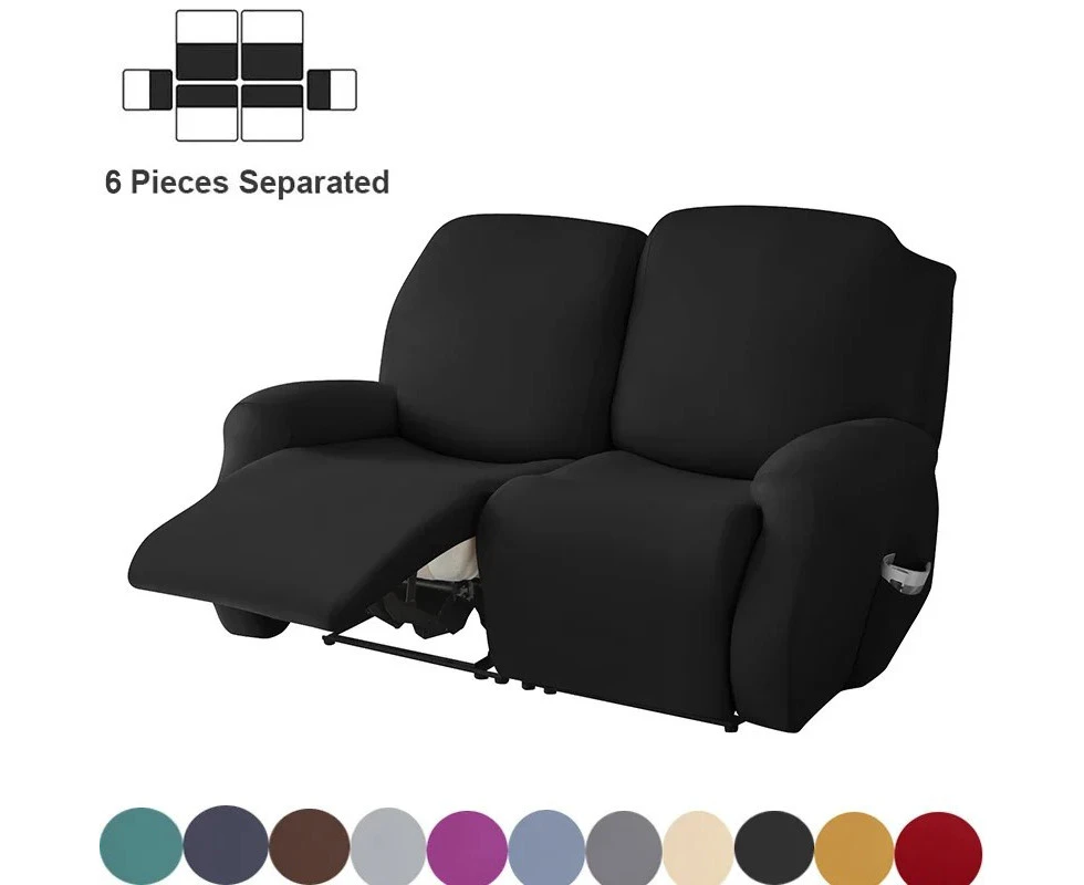 2 Seater Recliner Sofa Cover Stretch Spandex Lazy Boy Split Chair Covers Soild Color Relax Couch Armchair Protector Slipcovers-black