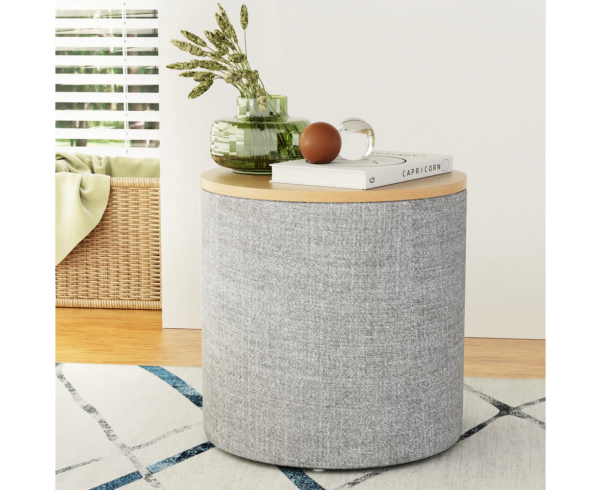 Artiss Storage Ottoman Blanket Box 40cm Linen Round Grey