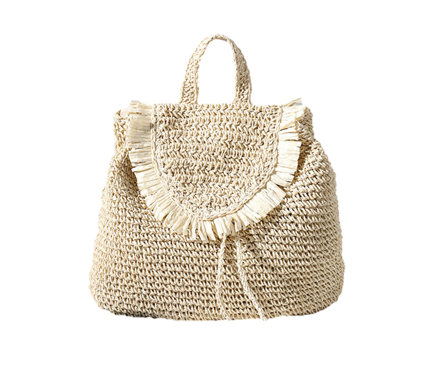 Straw Backpack for Women Shoulder Bag Bohemian Beach Handbags, Summer Handmade Woven Crochet Straw Backpack