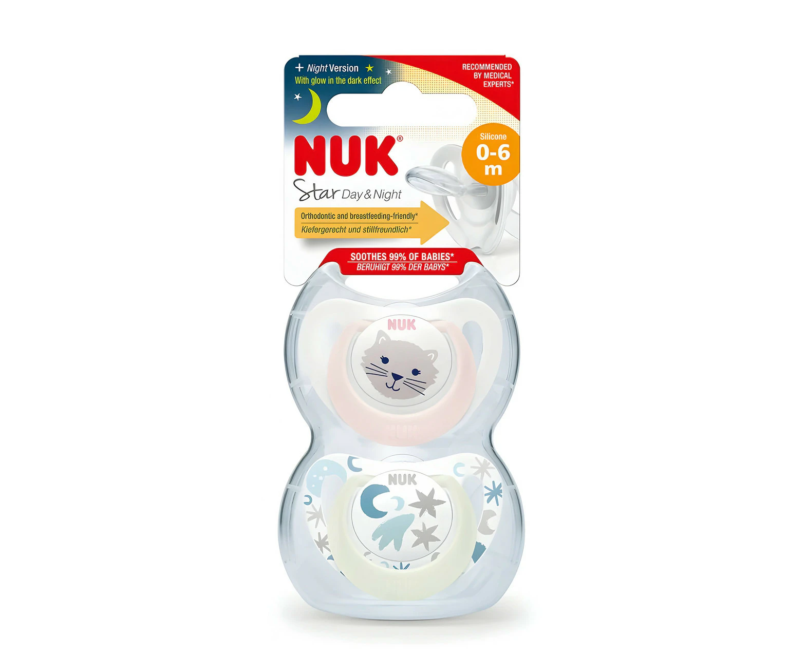 NUK Star Day & Night Soother 0-6 Months 2 Pack