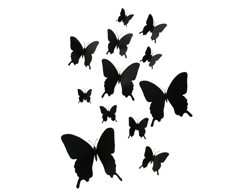 12Pcs PVC 3D DIY for Butterfly Wall Stickers Removable Blank Decals Wedding Deco - Black