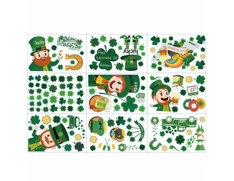 Saint Patrick‘s Day Sticker Sheets 9 Pcs Irish Festival Clover Decal PVC - A