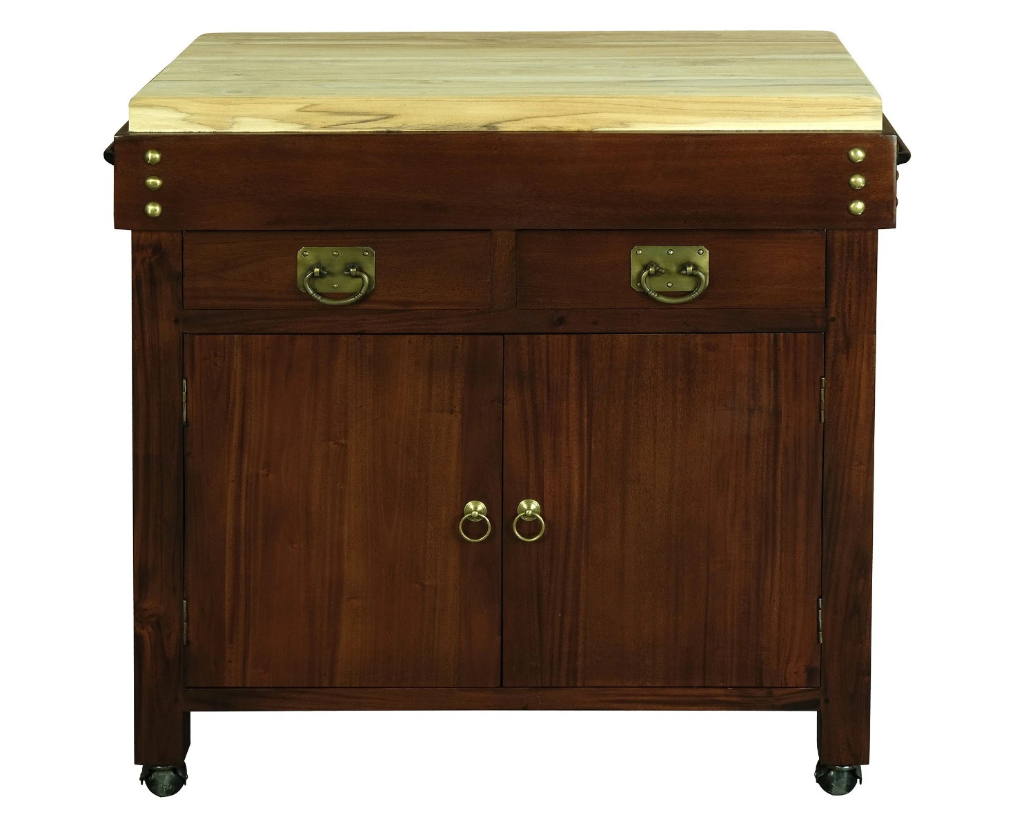 RICARDO SOLID MAHOGANY TIMBER LARGE BUTCHER BLOCK KITCHEN ISLAND WITH CASTORS IN MAHOGANY