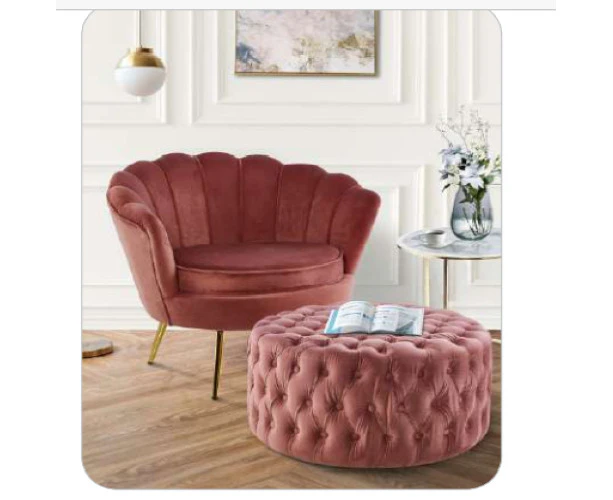 MAXINE LUXE ROUND OTTOMAN FOOTSTOOL POUF BUTTON TUFTED VELVET FABRIC ROSE PINK