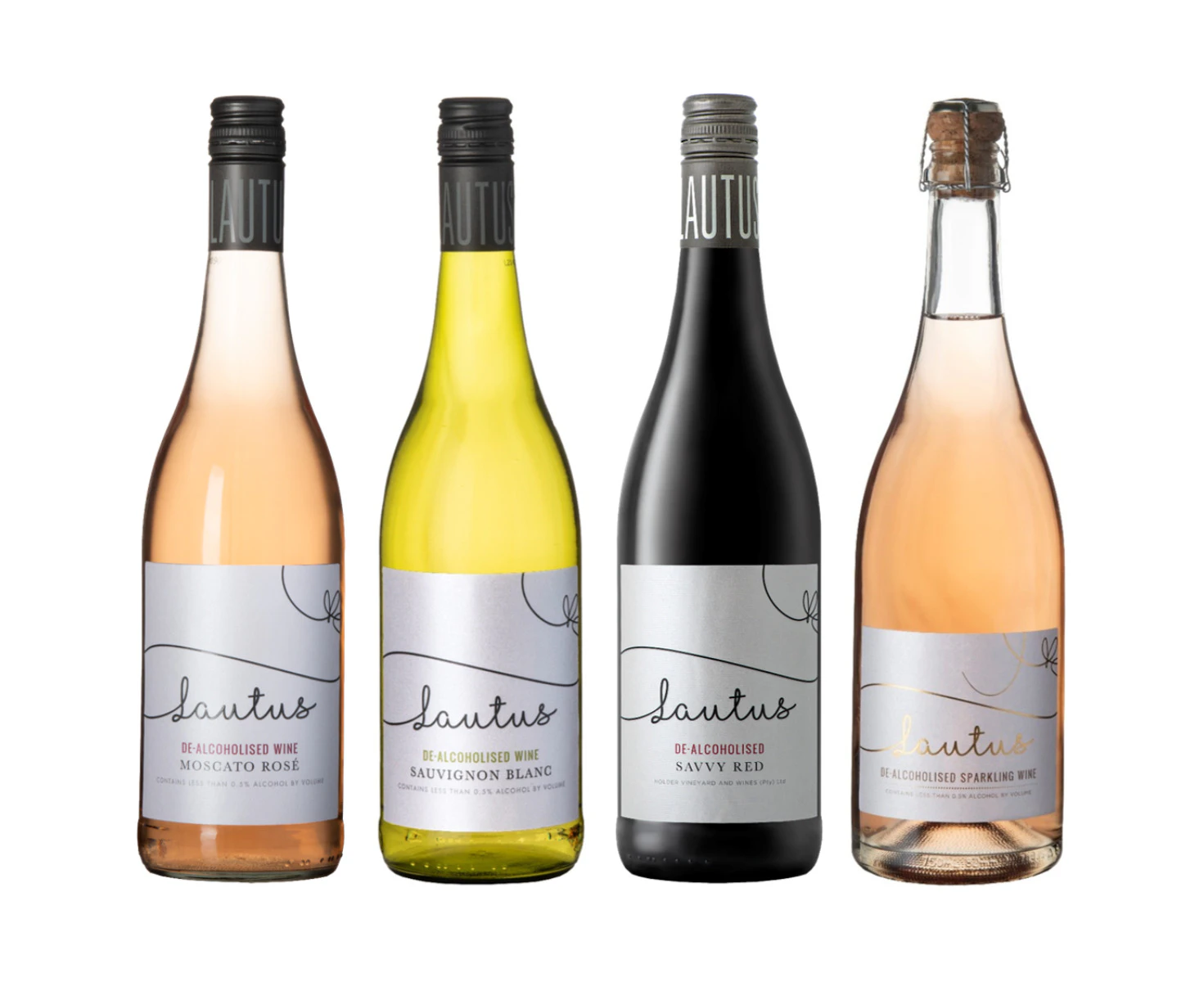 Mixed Pack Lautus Non-Alcoholic Wines -Moscato Rosé, Savvy White Sauvignon Blanc White, Award Winning Savvy Red and Sparkling Rosé 750ml