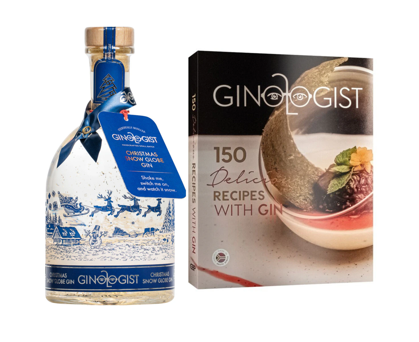 Duo Pack Ginologist Christmas Pudding Snowglobe 0% Gin 700ml and Cookbook - Designs Vary