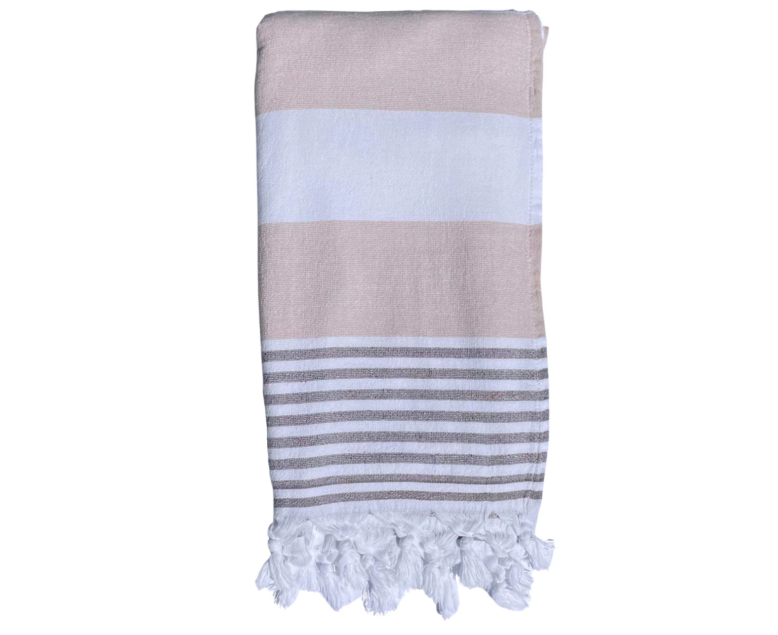 Turkish Towel with Terry Backing - Beige and white