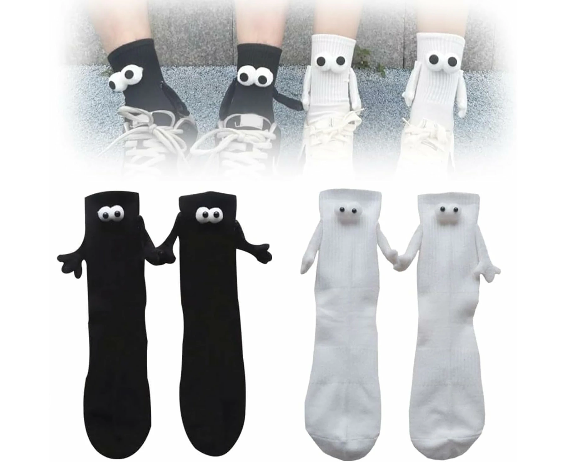 4 pairs of socks, couple magnetic socks (black + white)