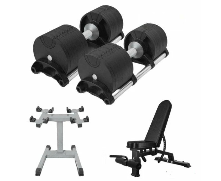 BRIXX 32kg Adjustable Dumbbell Sets, Rack and Adjustable Bench Package