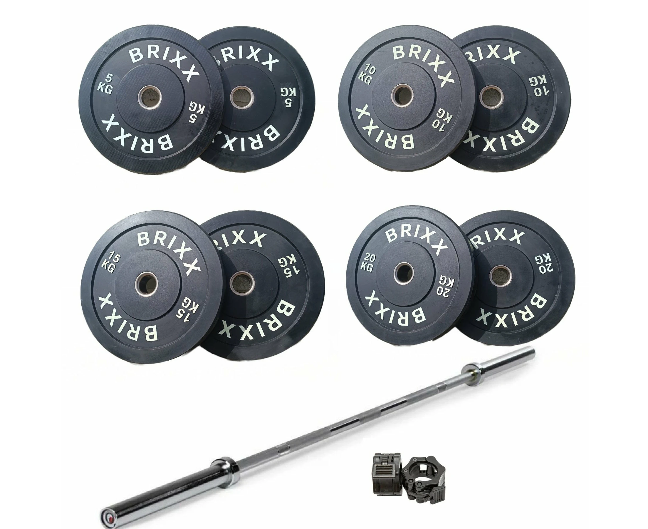 BRIXX 70kg Classic Olympic Bumper Plates + 20kg Barbell