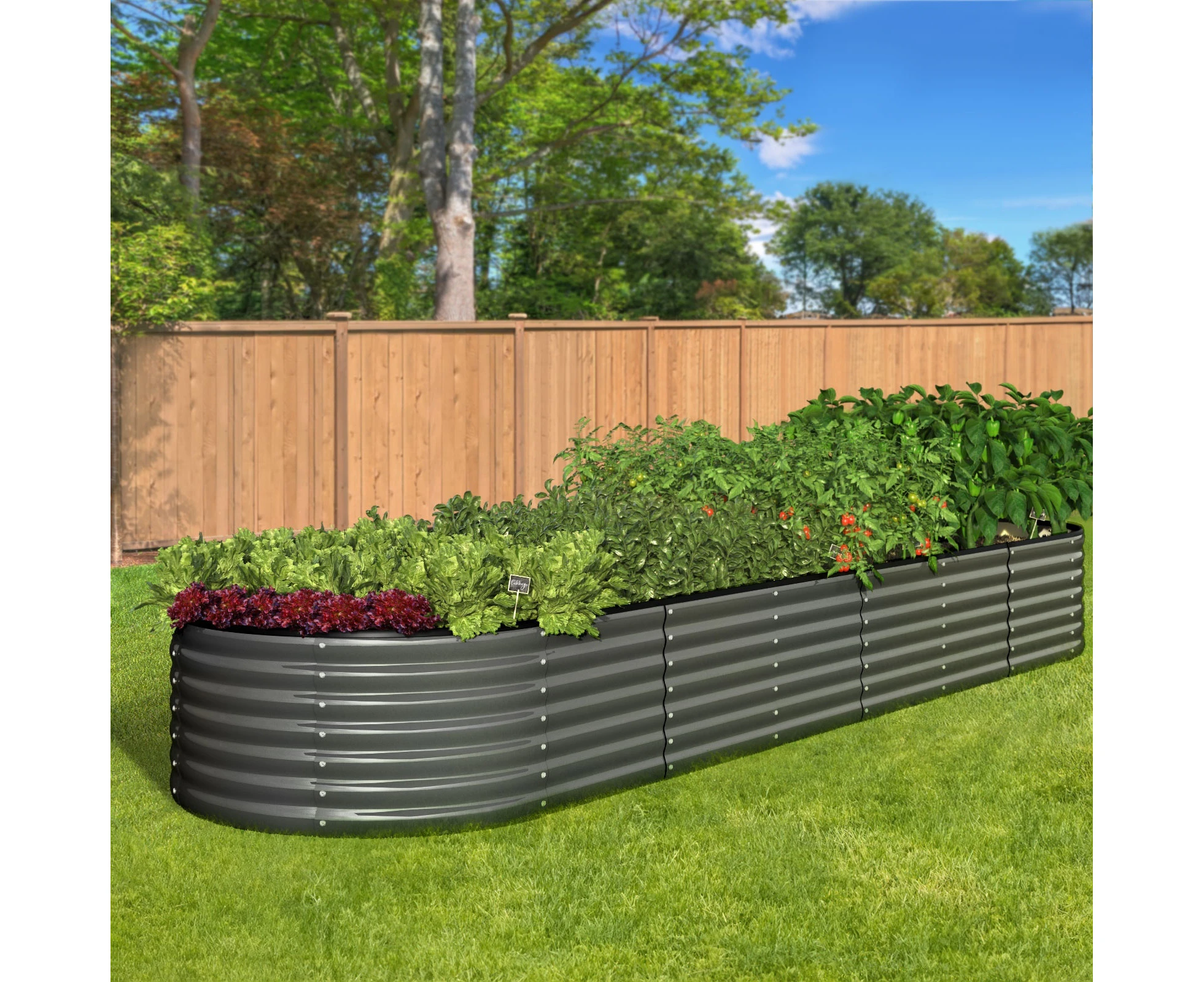 Livsip x4 Raised Garden Bed Kit Planter Oval Galvanised Steel 320cmX80cmX56cm