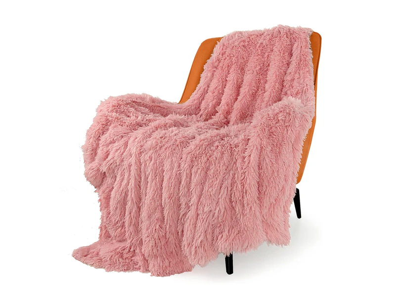 Soft Shaggy Faux Fur Blanket Decorative Throw Blanket for Couch Chair Sofa-Pink