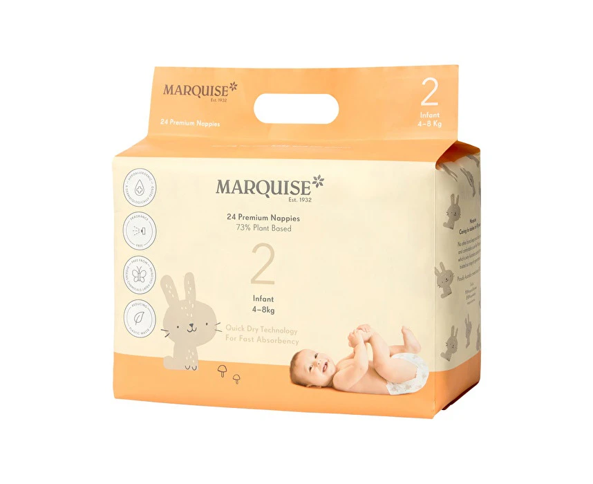 Marquise Premium Nappies (73% Plant Based) Infant Size 2 (48kg) x 24 Pack