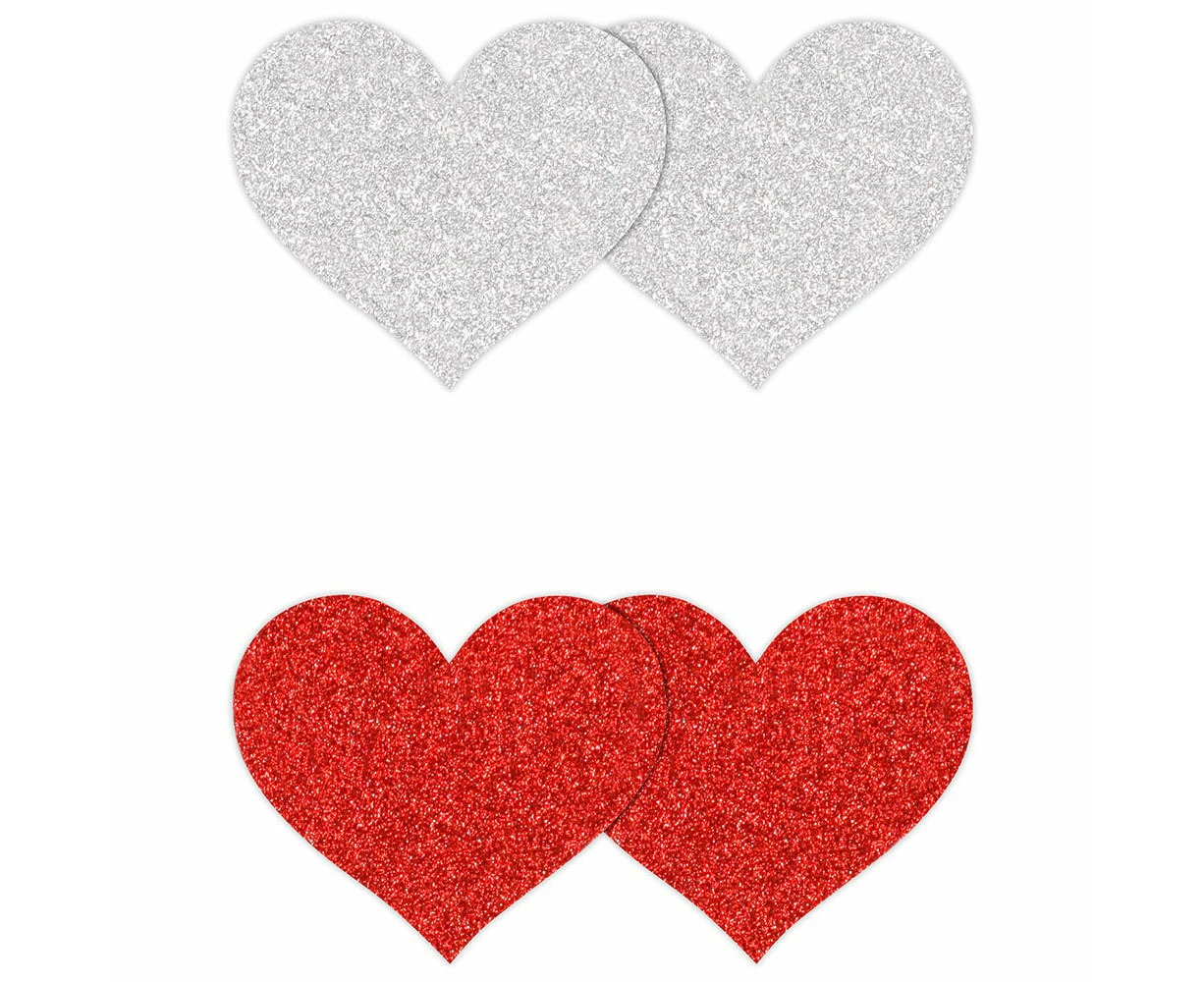 Pretty Pasties Red and Silver Glitter Heart 2-Pack