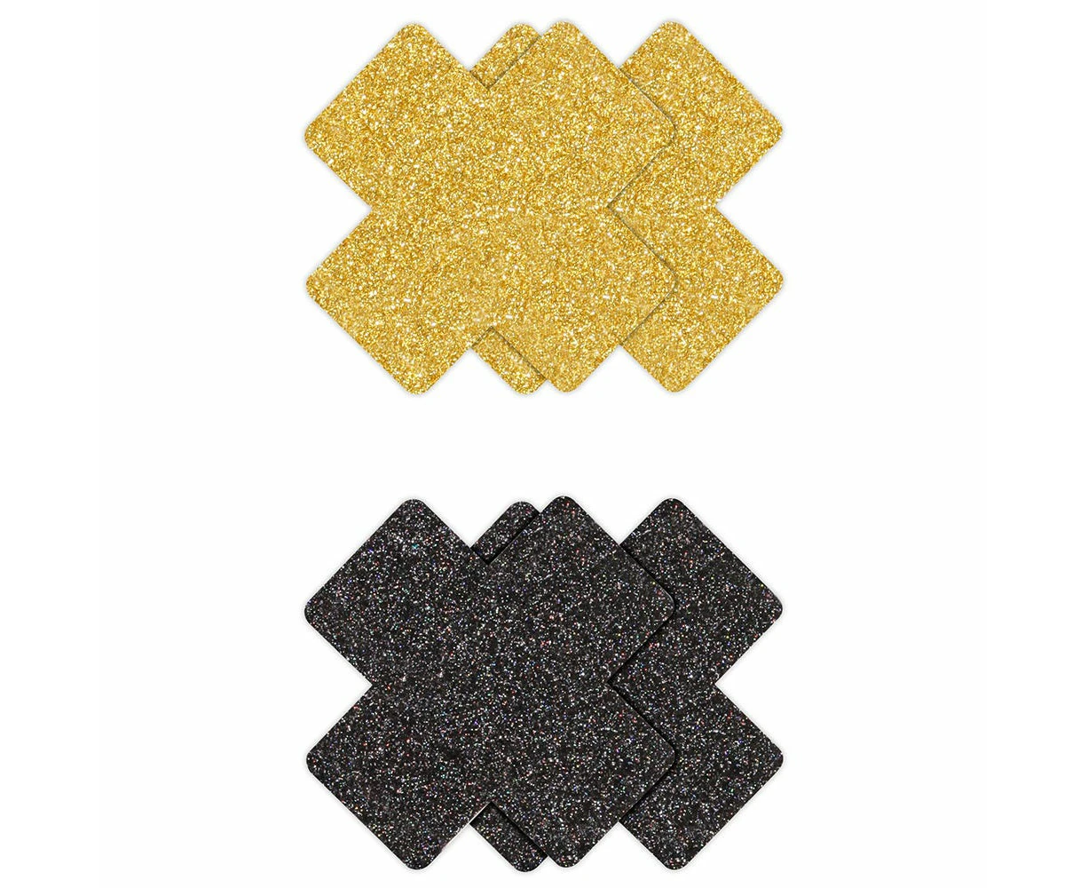 Pretty Pasties Black and Gold Glitter Cross 2-Pack