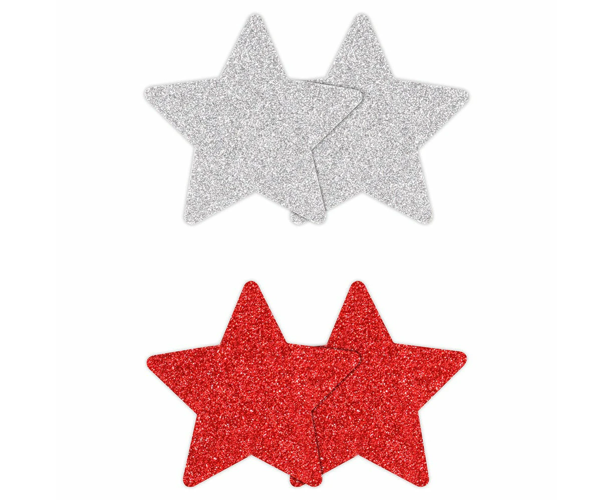 Pretty Pasties Red and Silver Glitter Star 2-Pack