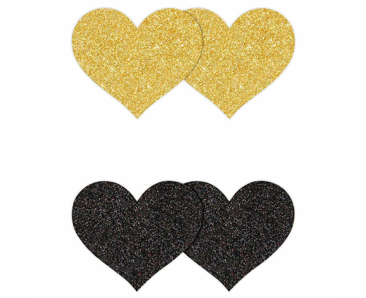 Pretty Pasties Black and Gold Glitter Heart 2-Pack