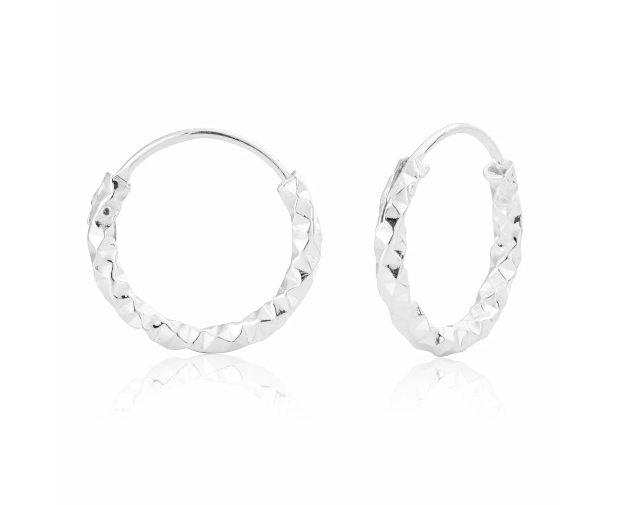 Sterling Silver 15mm Fancy Dicut Sleeper Earrings