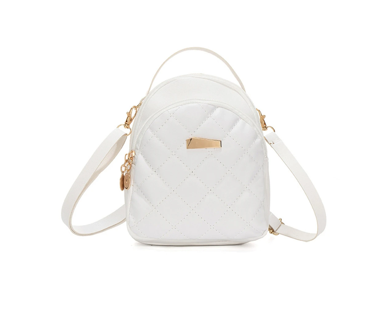 Women Small Backpack Ladies Quilted Backpack All-matching PU Leather Back Packs - White