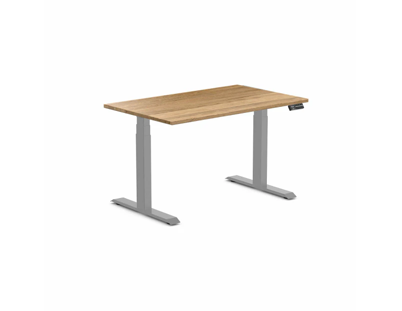 Desky Dual Hardwood Sit Stand Desk - White Oak / Grey Standing Computer Desk For Home Office & Study