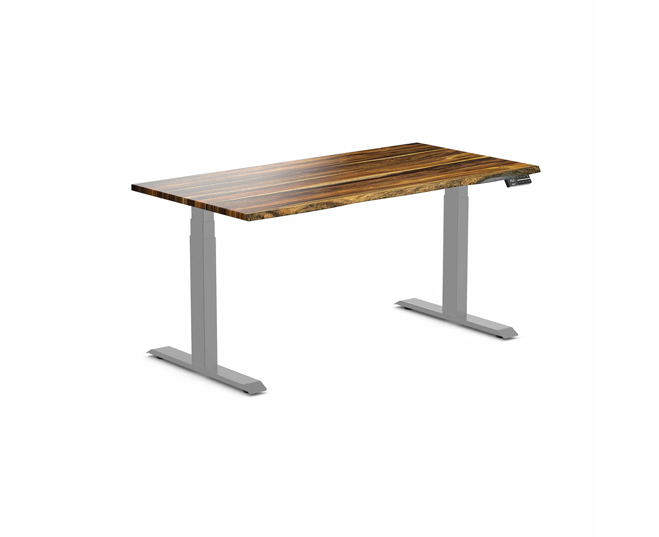 Desky Dual Hardwood Sit Stand Desk - Pheasantwood / Grey Standing Computer Desk For Home Office & Study