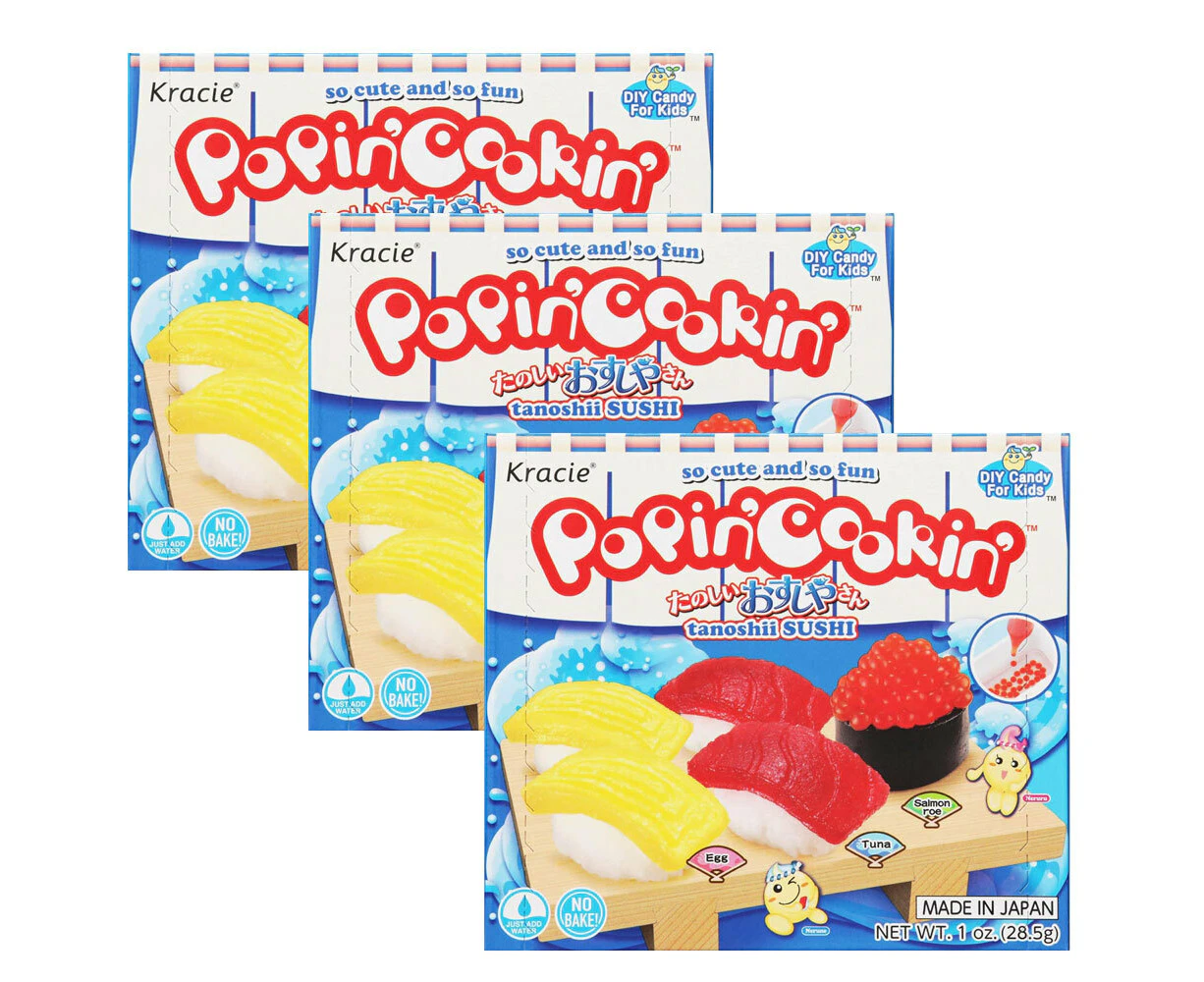 3x Kracie Popin' Cookin' DIY Sushi Japanese Candy Confectionery Sweets Kit