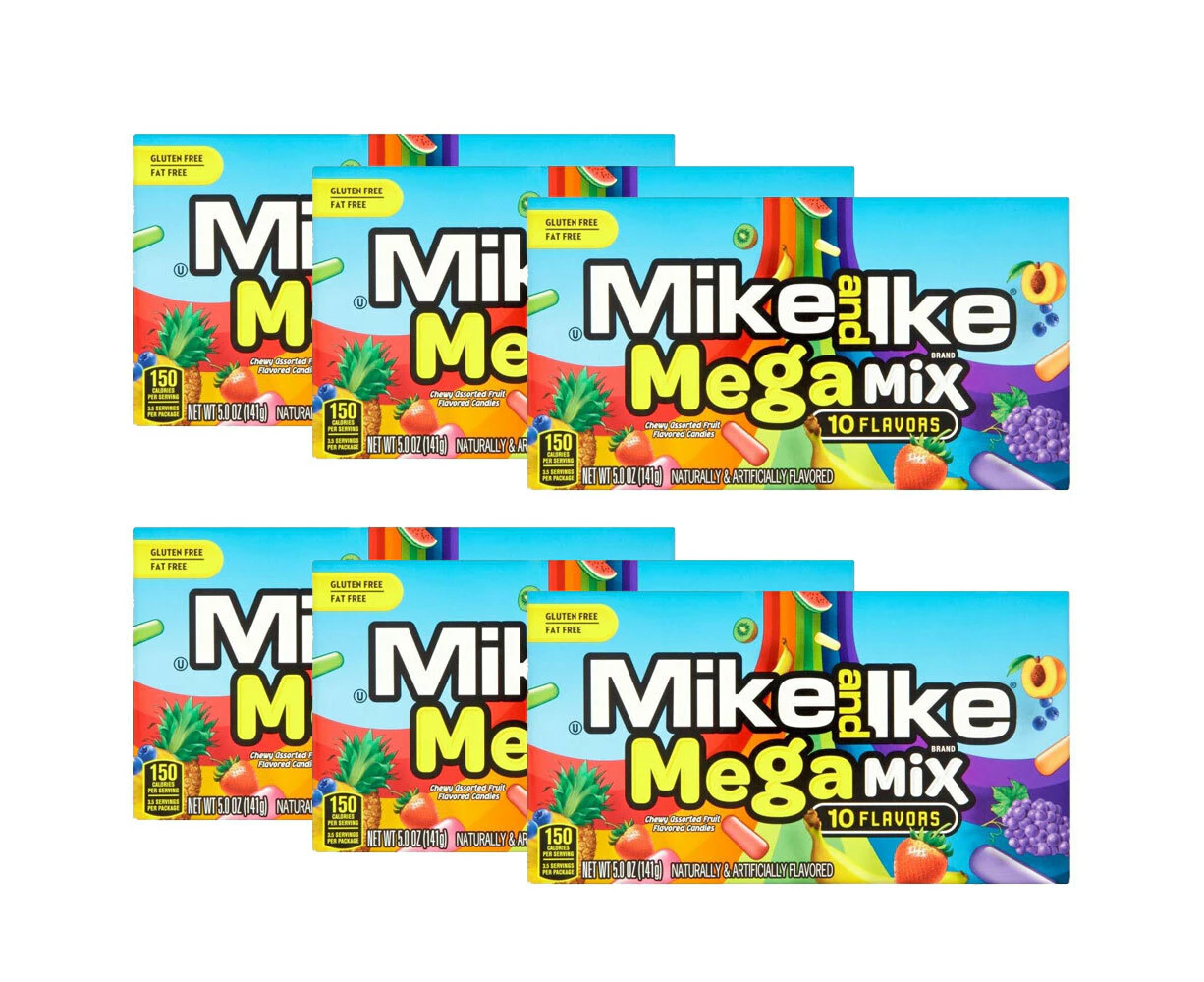 6x Mike & Ike Mega Mix Chewy Fruit Candy Confectionery Lollies Sweets Box 120g