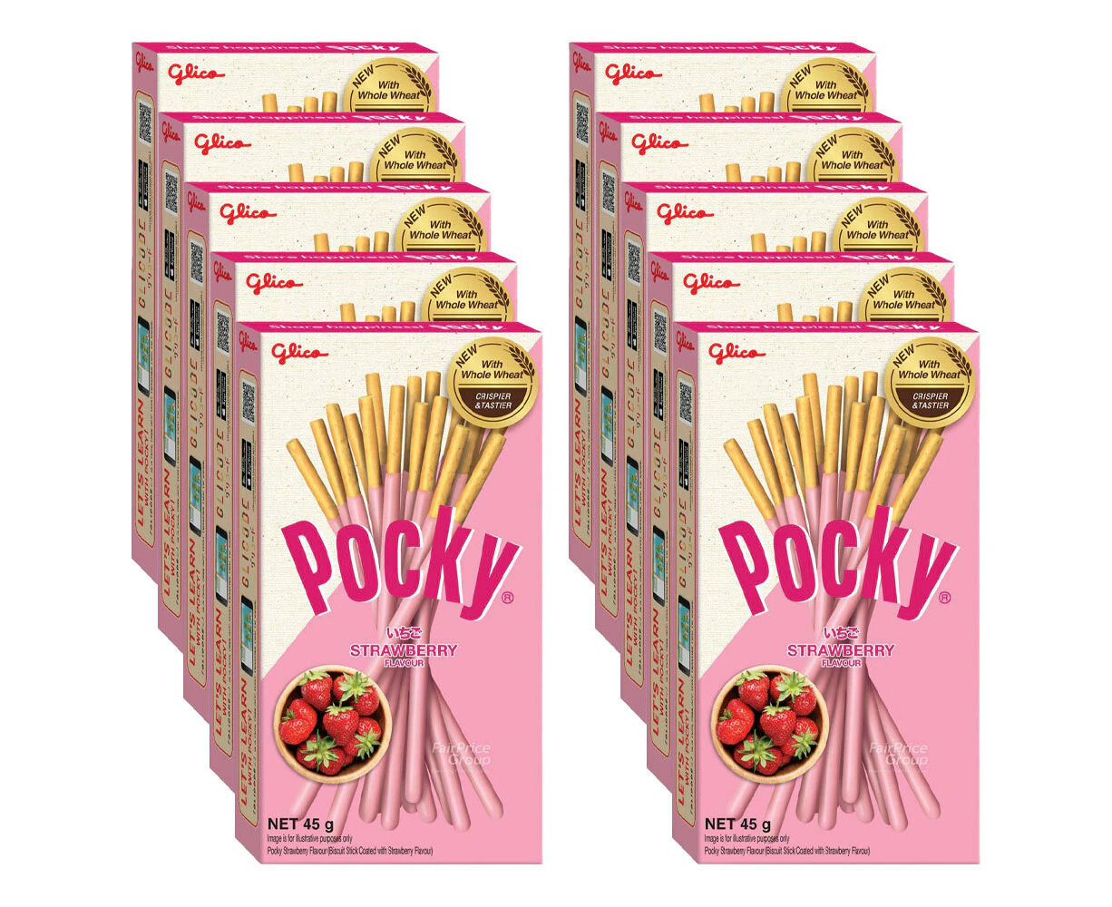 10x Pocky Strawberry Flavour Dipped Sticks Japanese Sweet Biscuit Snack 45G