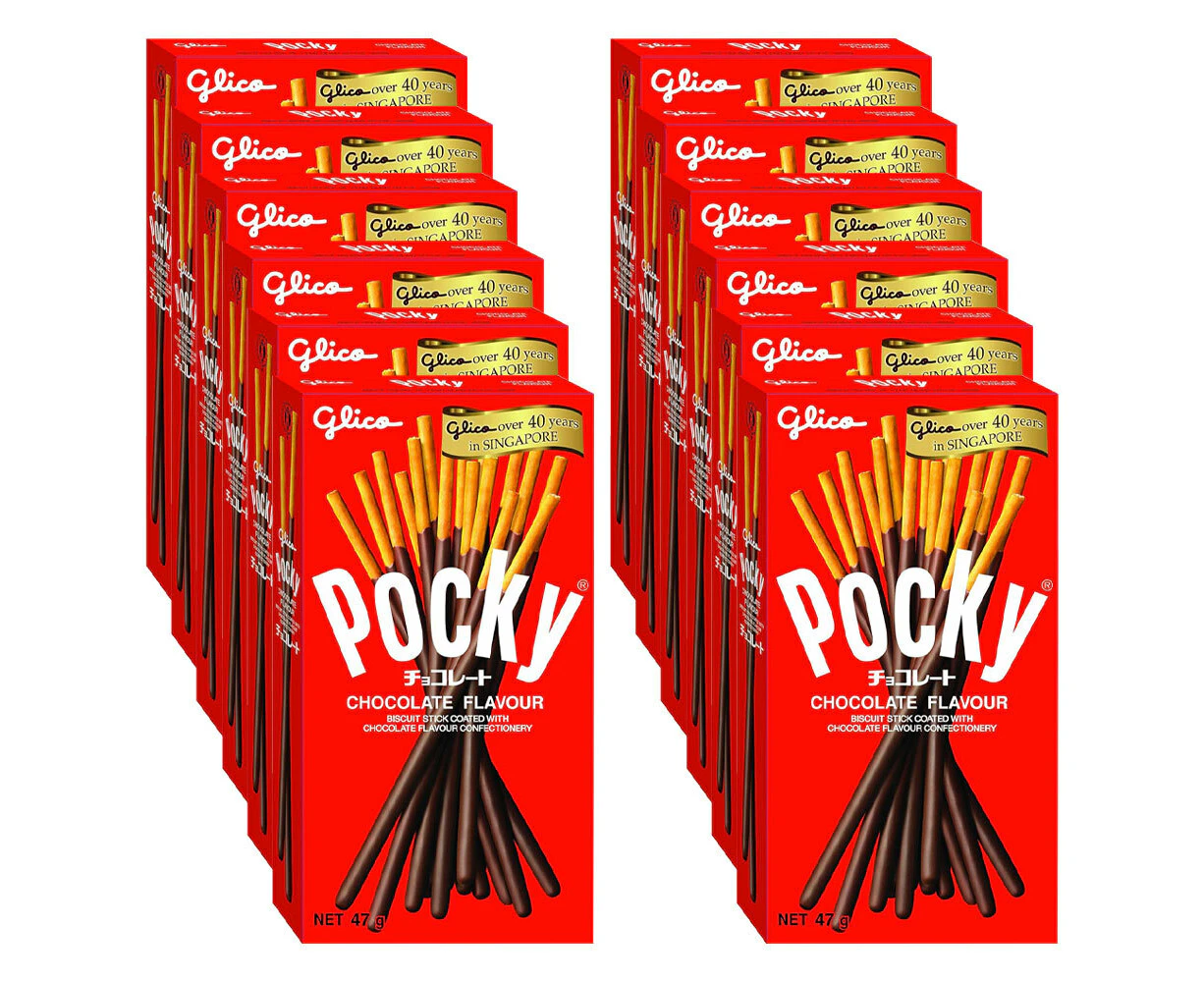 12x Pocky Chocolate Flavour Dipped Sticks Japanese Sweet Biscuit Snack 47G