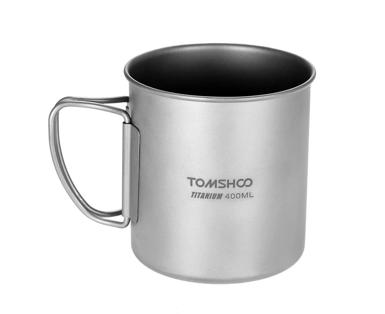 TOMSHOO 400ml Titanium Cup Outdoor Portable Camping Picnic Water Cup Mug with Foldable Handle