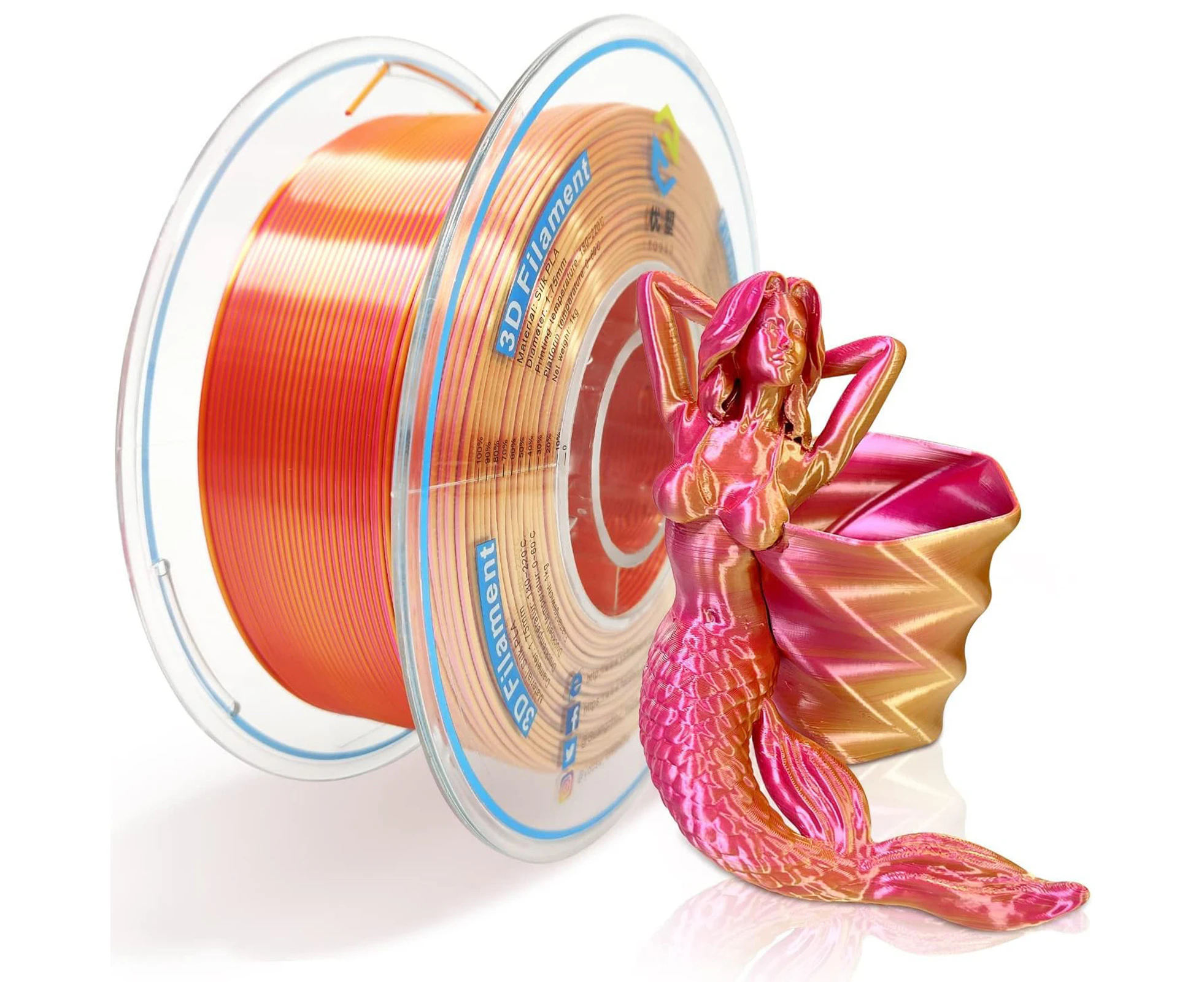 YOUSU Silk PLA Filament for 3D Printer 1.75mm Dimensional Dual Color Filaments Accuracy +/- 0.03mm 3D Printing Material Spool Good Adhesion for Most FDM 3D