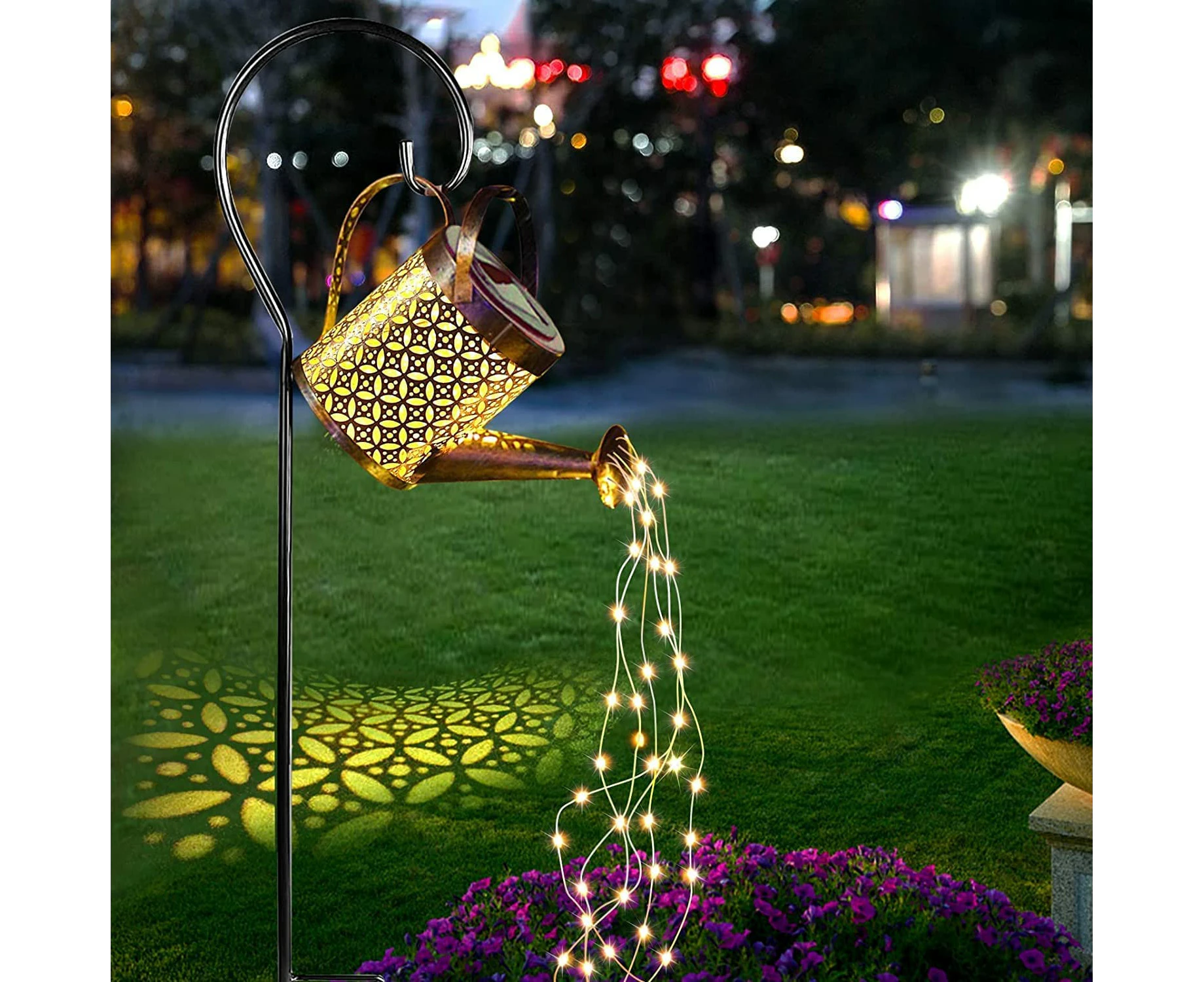 Solar Watering Can Light, Hanging Solar Fairy Lights Outdoor Lantern ,Garden Art Light Decor Metal Waterfall String Lights